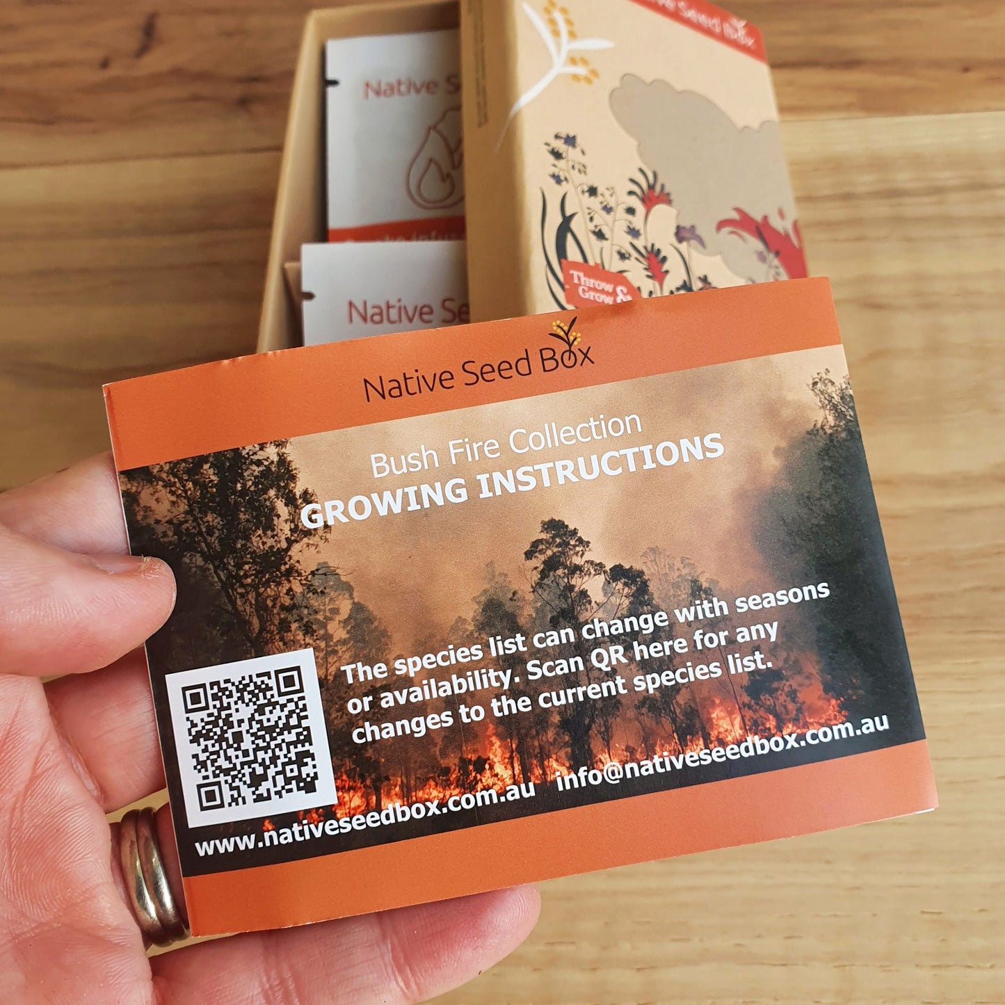 Native Seed Box Bushfire Collection Growing Instructions booklet - detailed guide for growing bushfire-resilient native plants, promoting sustainability and biodiversity in your garden.